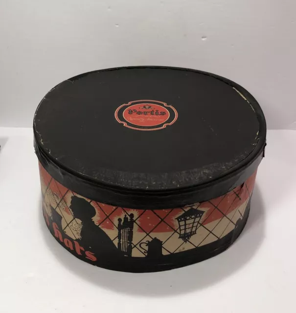 Vintage Portis Round Cardboard Hat Box-Red/Black