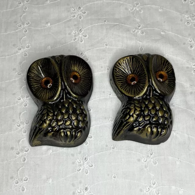 Vintage MCM 3.5” Owl Plaques Wall Decor Set of 2