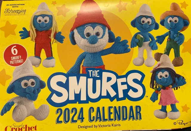 4 PLY CROCHET Pattern Smurfs 2024 Calendar 6 Characters Crocheting