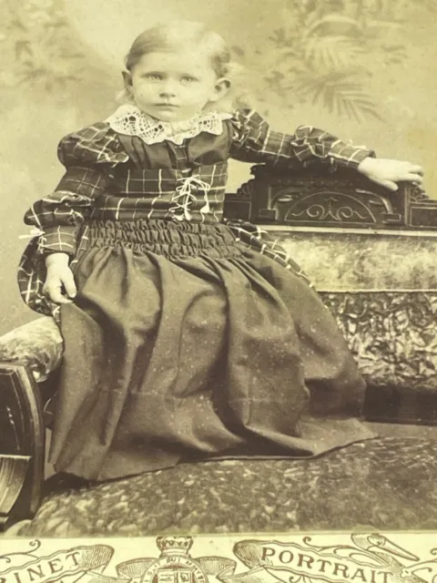 Antique 1880s Victorian CDV Cabinet Card Photo B&W Baby Tartan Plaid Portrait