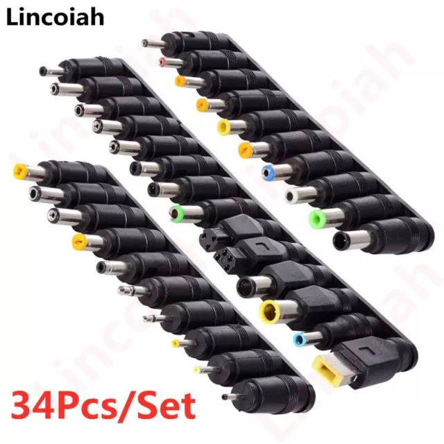 34PCS Universal 5.5mmx2.1mm DC AC Power Adapter Tips Connector Kits Power Plug