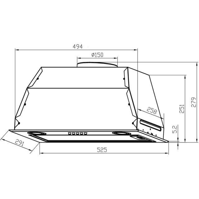 Brilcon 52cm Suits 60cm Undermount Rangehood Under Cabinet Built-in Intergrated 3