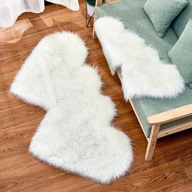 1Pc Living Room Carpet Double Heart Imitation Wool Carpet Plush Bedroom Foot Pad 3