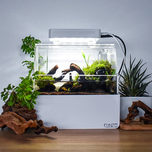 Betta Fish Tank Desktop Aquaponic Aquarium Water Filter LED Light Water Pump ABS