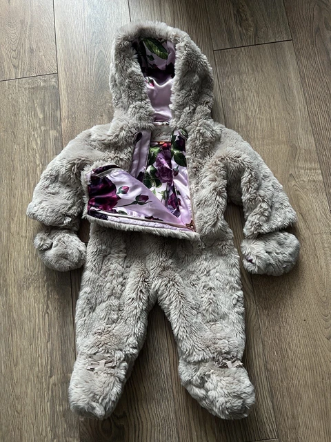 Baby GIRLS TED BAKER TALINA Faux Fur Teddybear Snowsuit Pramsuit 3-6 Months