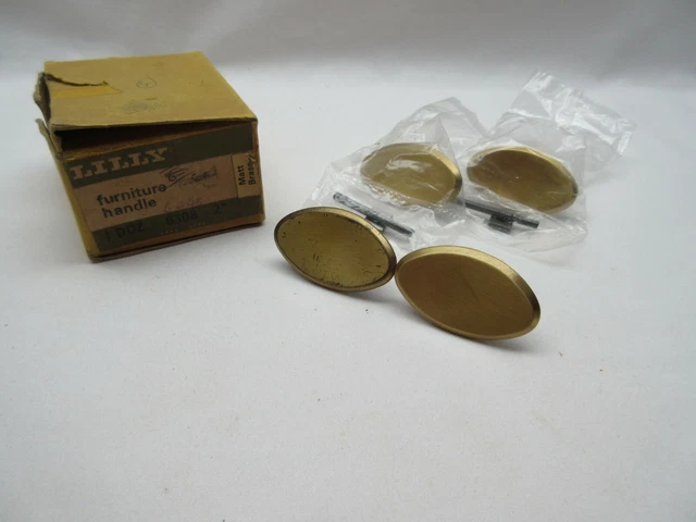 4 vintage retro Lilly 8308 matt brass furniture door drawer handles knobs NOS