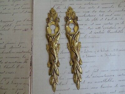 French antique 2 ornately detailed brass tole key hole plates - to any projects