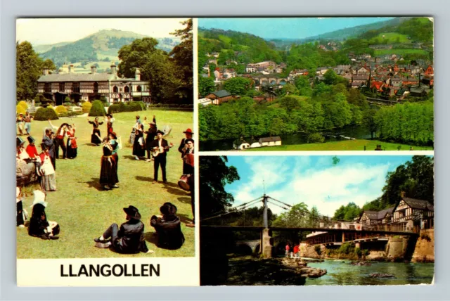 Llangollen UK-United Kingdom Chain Bridge Wales Folk Dancing Vintage Postcard