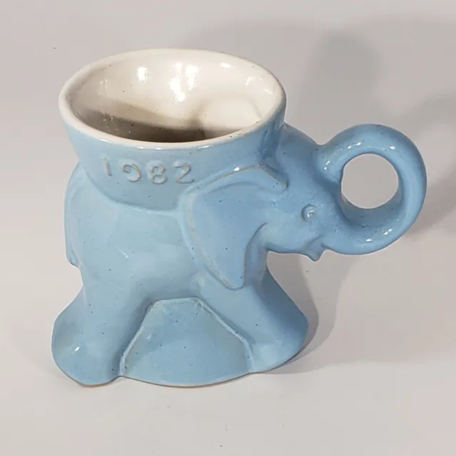 1982 Frankoma Pottery Elephant Mug Republican GOP Blue