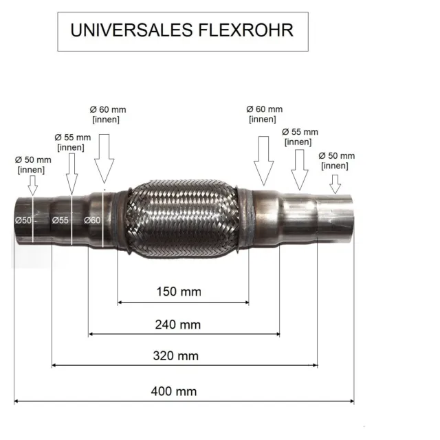 Universal Flexrohr Flexstück Interlock Hosenrohr Katalysator Auspuff Ø45/48/55mm