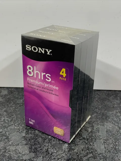 Sony T-160VR Premium Grade 8 Hrs VHS Blank Tapes Pack of 4 NEW SEALED