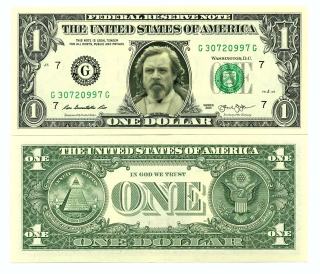 LUKE SKYWALKER - VRAI BILLET de 1 DOLLAR US ! Collection STAR WARS Collector