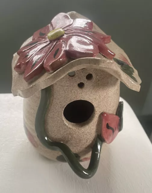 Handcrafted Ceramic Painted Pottery Birdhouse Flowers 5.5” x 5”