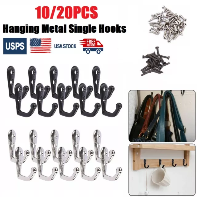10/20x Wall Mounted Hook Hooks Single Coat Key Hanger Holder w/ Pieces Screws