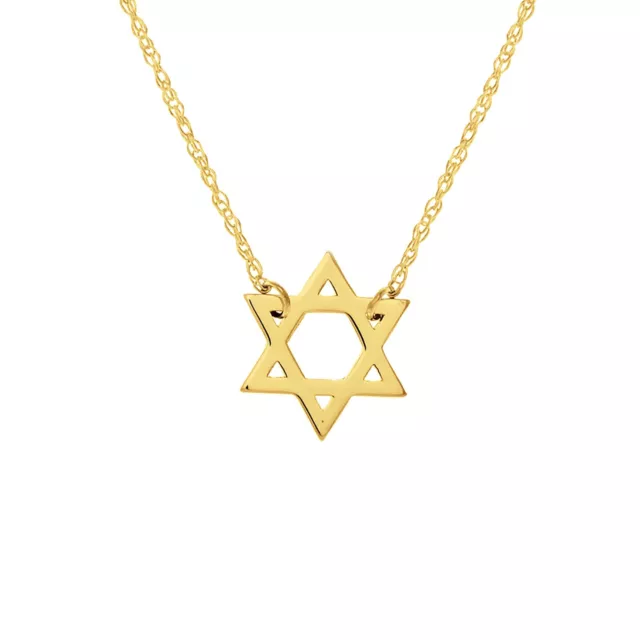 Jewish Star Of David Pendant Necklace Solid 14K Real Gold Adjustable Rope Chain