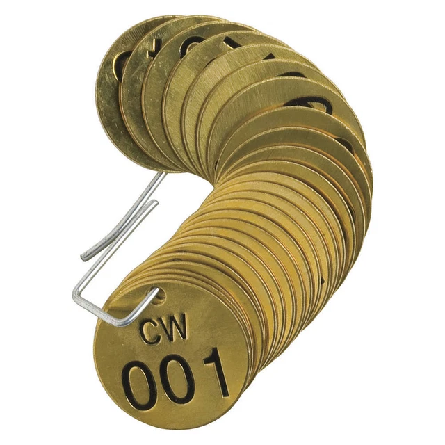 BRADY 23256 Numbered Tag Set,Brass,1 1/2in W,PK25