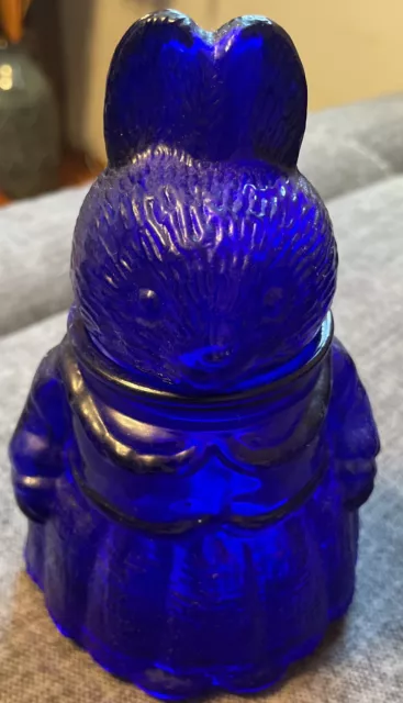 Vintage Cobalt Blue Glass Mama Bunny Rabbit Dress Jar