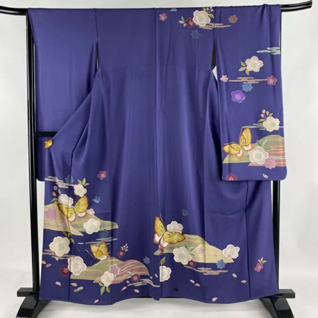 Japanese Kimono Furisode Long Sleeves Ladies Woven Silk100% Butterfly Gold 161Cm