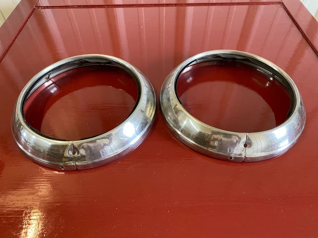 30 's 40 's GM STAINLESS HEAD LIGHT BEZEL PAIR 7 1/4" OPENING BUICK OLDS CADDY