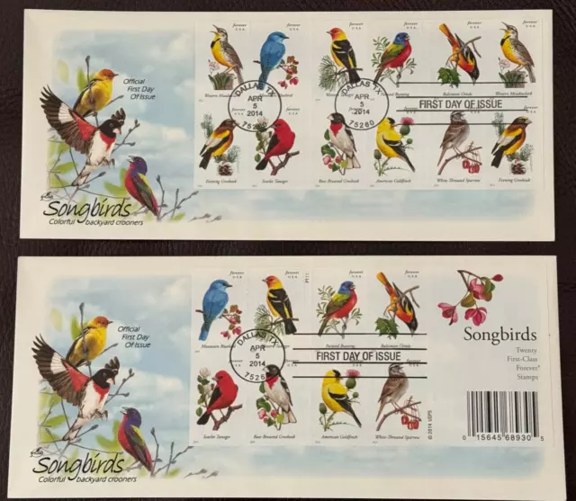 4891b SONGBIRDS Double sided Booklet Pane  on 2 ARTCRAFT FDCs Perfect!