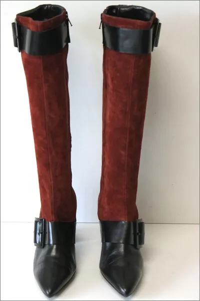 ALBERTO ZAGO  Bottes Pointues Daim Marron Acajou et Cuir Noir T 39 TBE