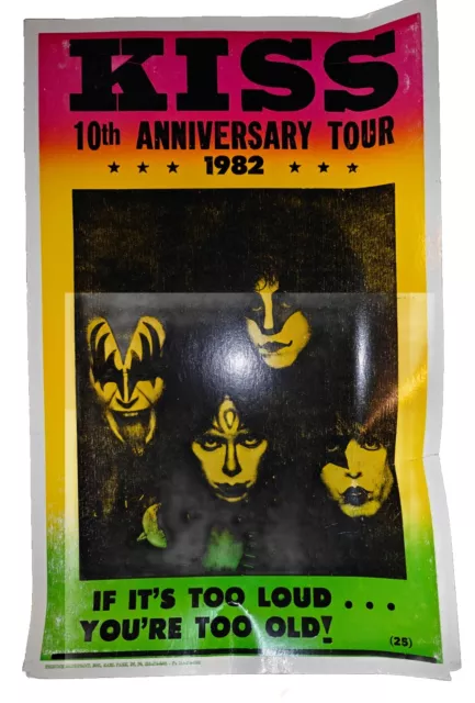 Vintage Iconic Kiss Poster Circa 1982 10Th Anniversary Tour. Vibrant Decor.