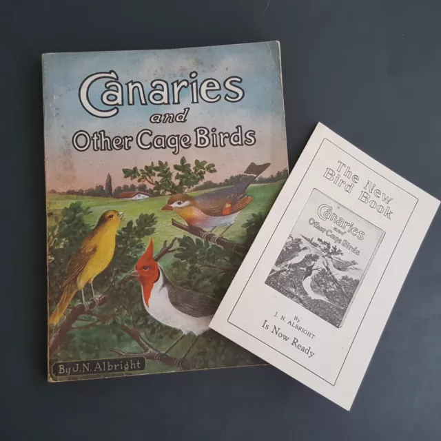 1927 antique CANARY & CAGE BIRDS w AD CARD illus bird cage sparrow parrot more