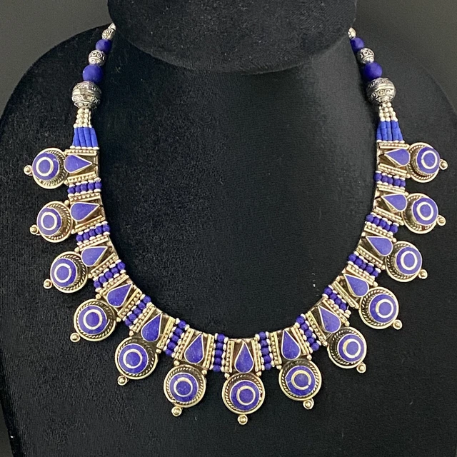 Collier Népalais Fait Main En Lapis-lazuli Et Turquoise - Longueur 18 Pouces, Neuf