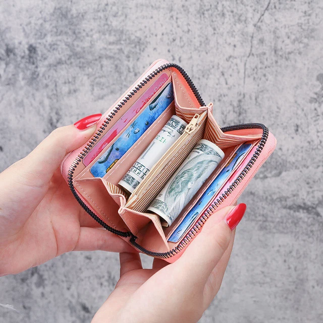 Carino orso corto portafogli donna mini borsa monete carina porta carte piccola cerniera balena S1