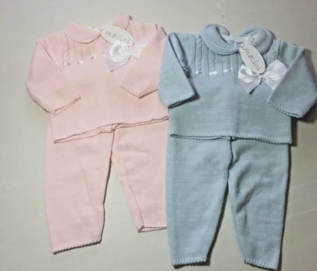 Baby Boy/Girl Knitted 2 piece set Jumper trousers Blue Pink  Spanish Style