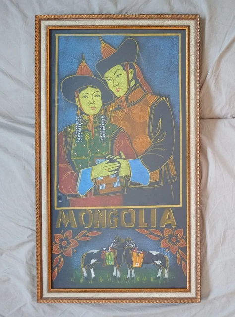 Gemälde Mongolei Mongole, Paar,  mit Rahmen Holz, vermutlich auf Stoff