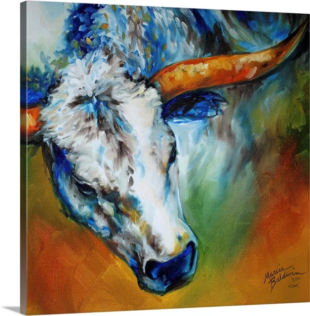 Texas Longhorn Canvas Wall Art Print, Cow Home Decor