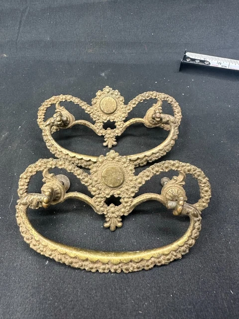 pair bronze french victorian drawer pulls furniture original salvage ornate
