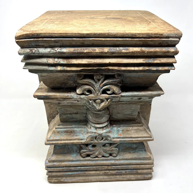 Antique Architectural Salvage Hand Carved Wooden Column Pedestal Plinth Piece