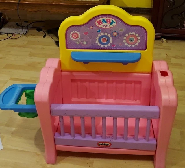 VINTAGE LITTLE TIKES Baby Born Pink Baby Doll Crib Cradle with side
