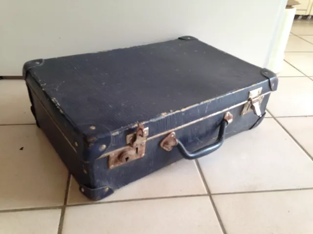 Ancienne valise en carton bleue   rangement  Valise  vintage