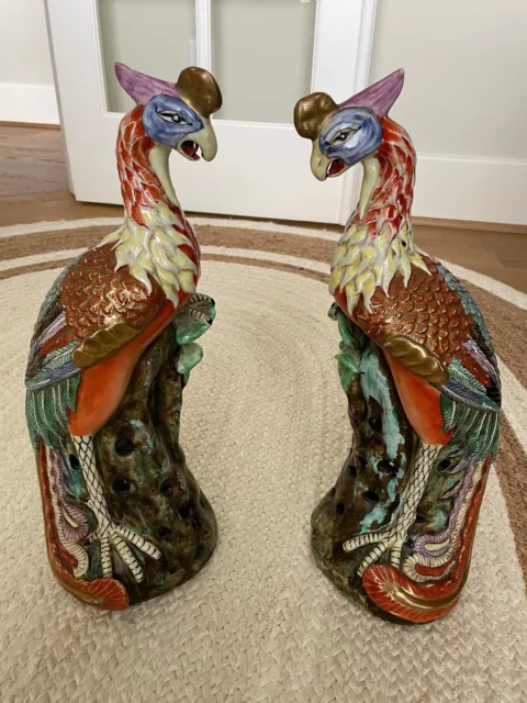 Chinese Antique Porcelain Fenghuang Phoenix Figure Pair