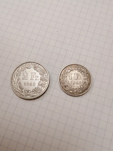 Lot de 2  pièces de monnaie Suisse: 2 et 1 franc