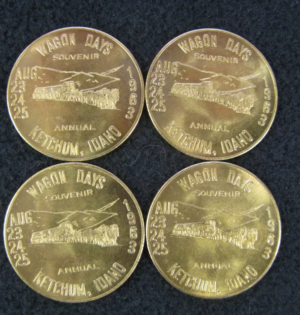 Four Mint Ketchum, Sun Valley Idaho 1963 Wagon Days Tokens & Their History.