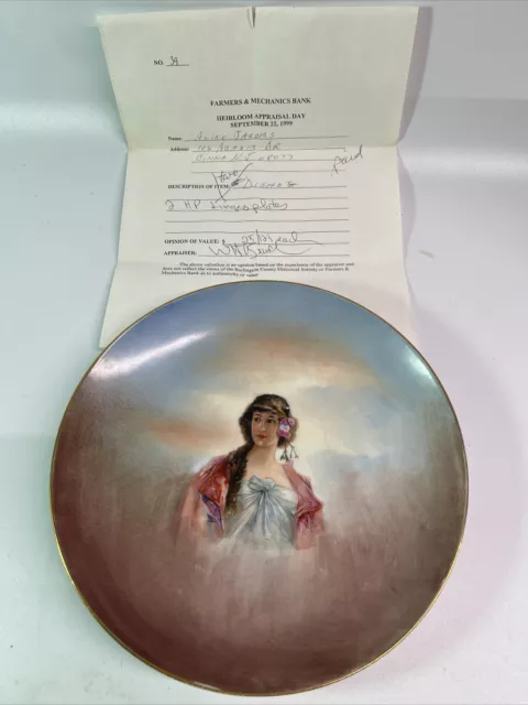 Antique Limoges France 9.5" Plate Hand Painted Porcelain Plate Woman Beauty W