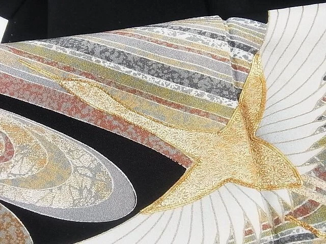 Japanese Kimono /Tomesode/Cranes/Silk/Gold Leaf/Kimono accessories 4 piece set 3