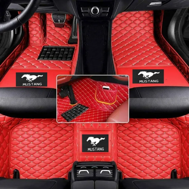For Ford Mustang 2005-2021 Car Floor Mats With Pockets Luxury Custom Waterproof