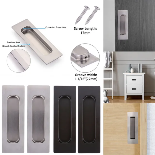 2pcs Flush Recessed Pocket Sliding Door & Cabinet Rectangular Pull Handles US