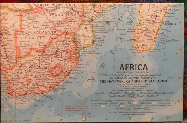 Vintage 1960 National Geographic Map of Africa