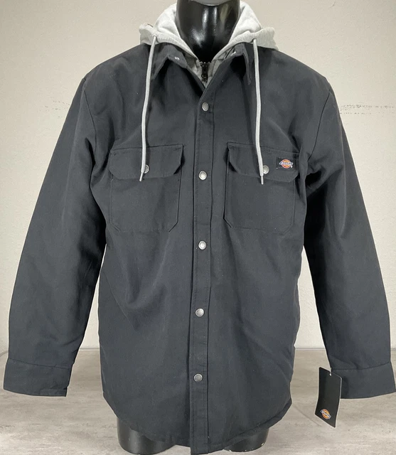 Dickies Jacket Men Sz L Relaxed Fit Hooded Quilted Lined Canvas Work Coat Black
