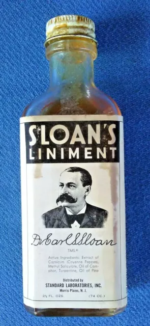 Vintage SLOAN'S LINIMENT, Embossed Bottle w/Original Lid & Paper Label 2.5oz