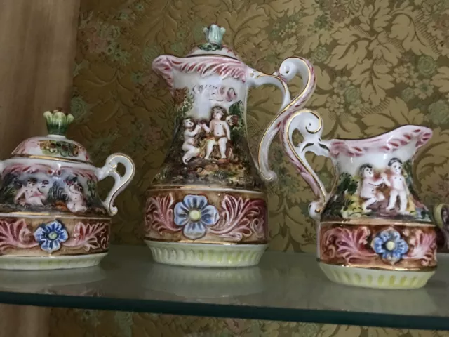 R. Capodimonte MAS Demitasse Espresso Tea Set Antique Italy w Salt & Pepper