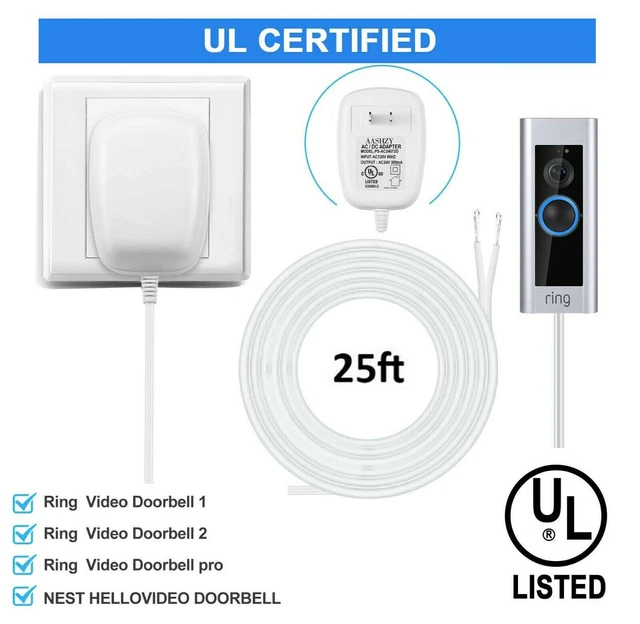 24V POWER SUPPLY Adapter Transformer W/ 25FT Wire Video Ring Doorbell 1