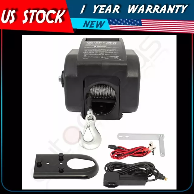 New 12 Volt Portable Electric Winch Towing Boat Kit Truck Trailer 2000 LB