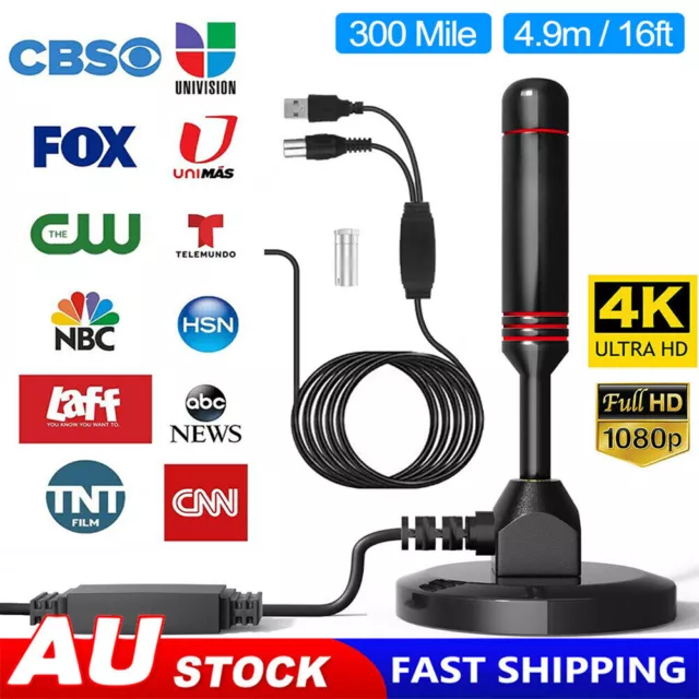 TV Antenna Digital 300 Mile Range HDTV Amplifier Signal Booster Indoor Outdoor